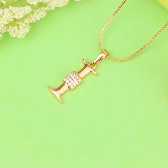 "Rose Gold I Alphabet Pendant with Crystal Accent for Women, XPPT1420 - Picture 3 of 13